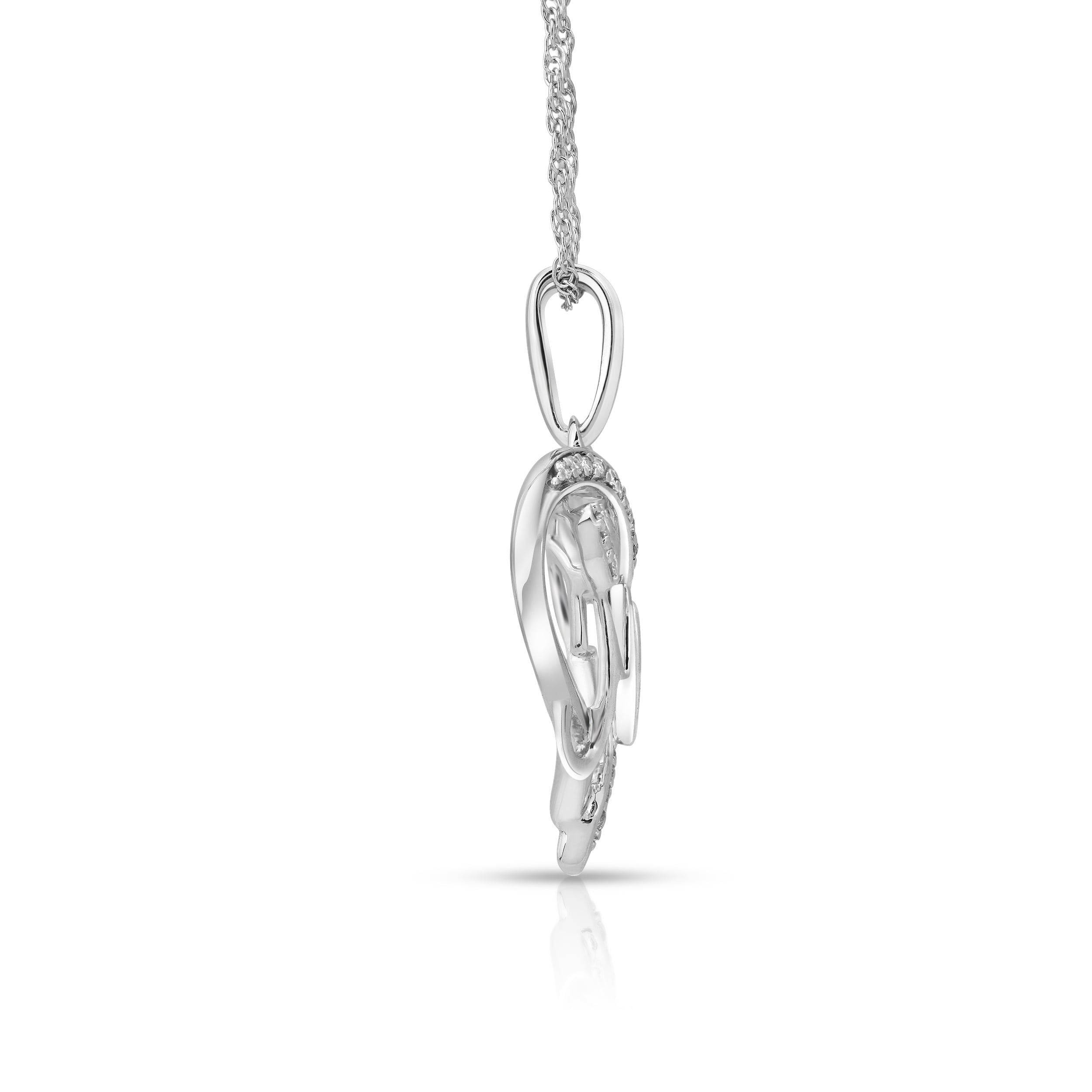 925 Sterling Silver Diamond 'MOM' Heart Shaped Pendant Necklace 18" I-J, I2-I3