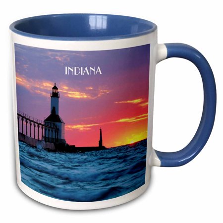 

3dRose Lighthouse At Michigan City Indiana - Two Tone Blue Mug 11-ounce