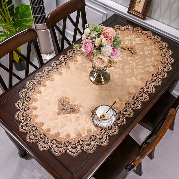 Oval Lace Table Runner, Vintage Crochet Lace Butterfly Embroidered Table Topper Doily, Jacquard Dresser Scarf for Dining Coffee Table Home Wedding Decor