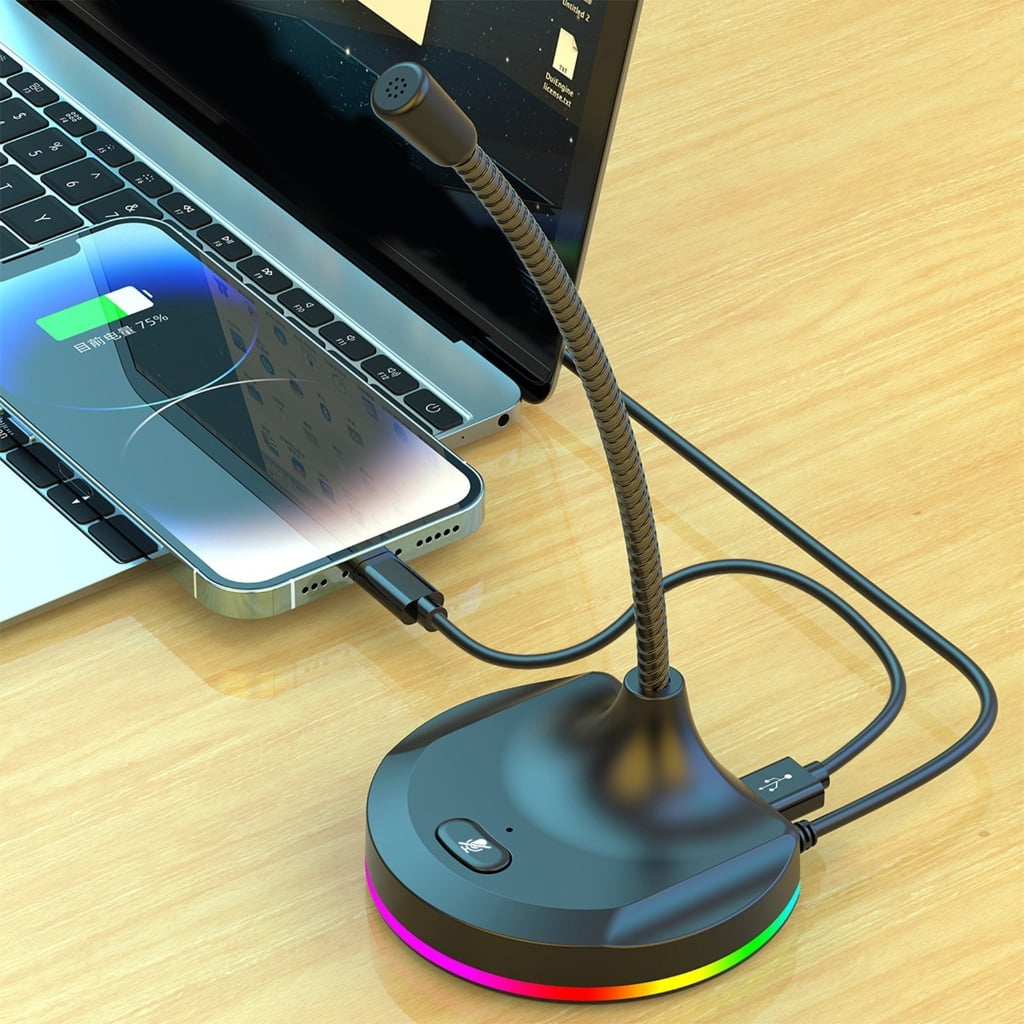 Drrntien Computer Tabletop Microphone Gaming USB Capacitor Recording Microphone for PC