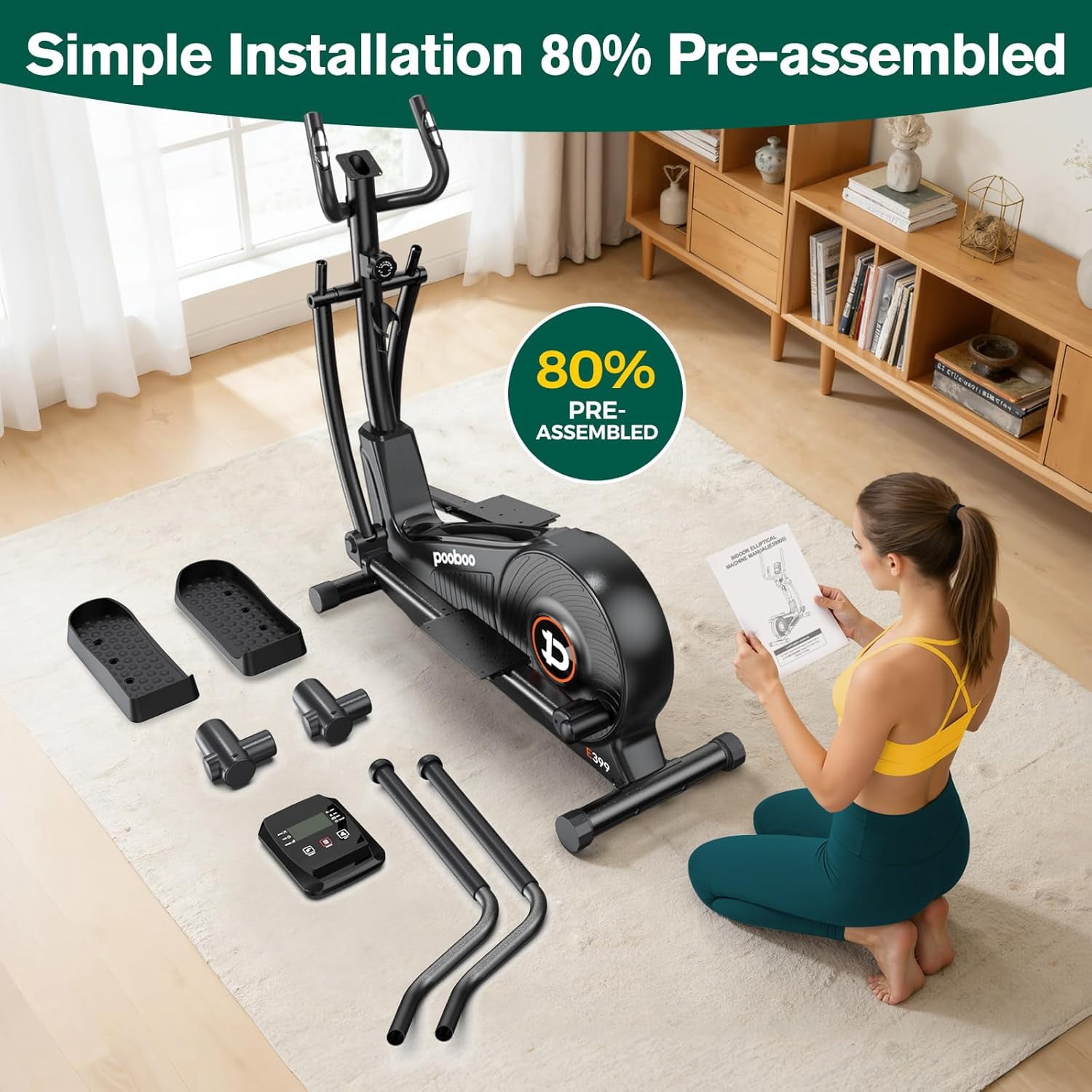 LNOW Pro Magnetic Elliptical Mahicne Nearlly Fully Assembled Build-in Bluetooth Indoor Stationary Exercise Machine 400lbs 16 Resitance with 15.5" Stride Length