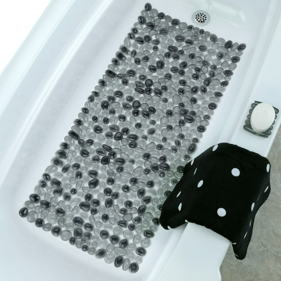 SlipX Solutions Extra Long Pebble Bath Mat, Non-Slip 17"x38" (Gray)