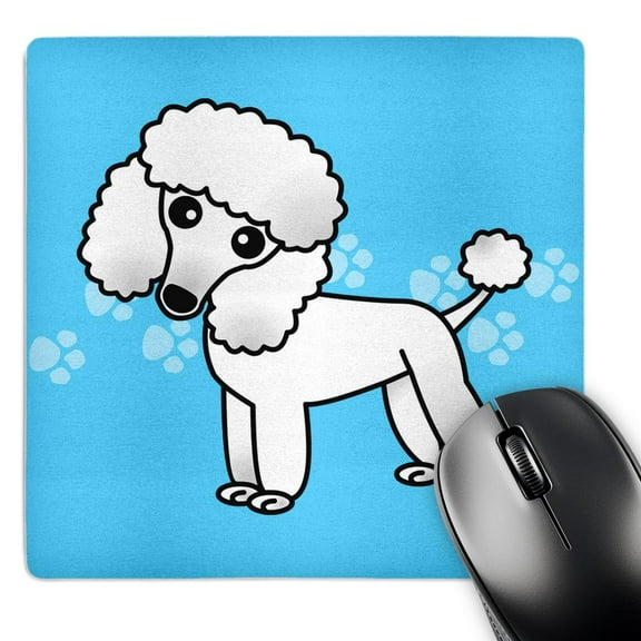 3dRose, Cute White Poodle Blue Paw Print Background, MousePad