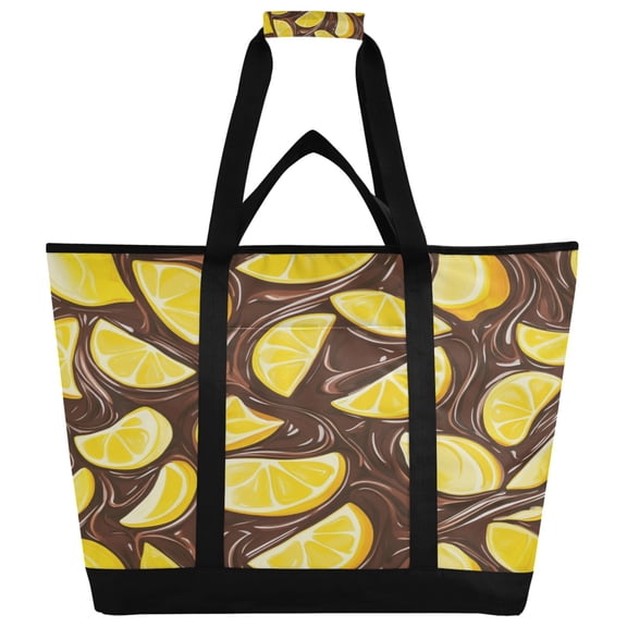 WOBOGO Lemon Chocolate Pattern Tote Cooler Bag Fold Flat Insulated Shopping Bag With Zipper For Work Picnic Beach Use 18×6.7×24in
