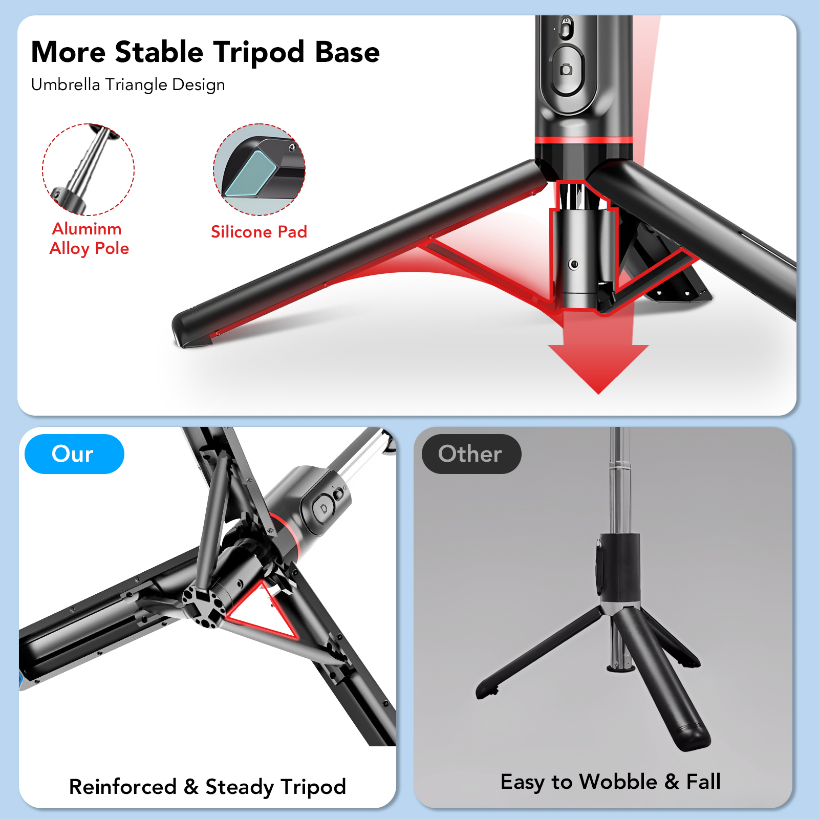 VAMOUT 45" Selfie Stick Tripod with Bluetooth Remote and Fill Lights photo 8