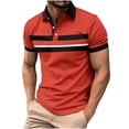 thumbnail image 1 of Mens Manga Corta Botón Abajo Camisas Primavera Verano Raya Horizontal Color Bloqueado Solapa, Transpirable Punto para el Golf, 1 of 9