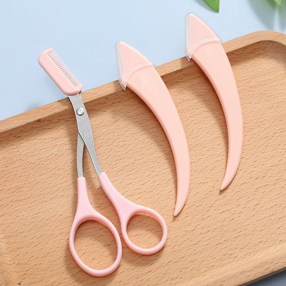 3PC Eyebrow Grooming Kit with Scissor and 2 Razors Portable Anti Scratch Trimming Set Fabric Shaver for Women Christmas Gifts