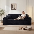 thumbnail image 2 of Aukfa 3 Seater Cloud Couch, 86.6" Corduroy Boneless Sofa, 26.4" Deep Seat, Compressed Sofa with Pillows for Living Room, Bedroom, Apartment, Black, 2 of 7