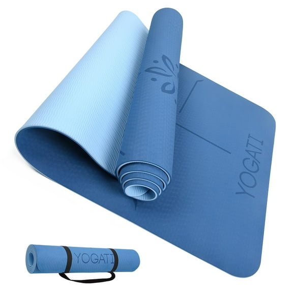 YOGATI – Tapis de Yoga. Tapis de Yoga Épais pour Pilates, Yoga, Entraînement, Gym et Mise en Forme avec Lignes d'Alignement du Corps. Tapis de Yoga Écologiques, Antidérapants et Épais avec Sangle de Transport. Tapis d'Exercice et Tapis de Gym.