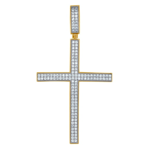 925 Sterling Silver Yellow-tone Mens Cubic Zirconia Cross Religious Charm Pendant 78.5x42mm Wide Necklace for Men