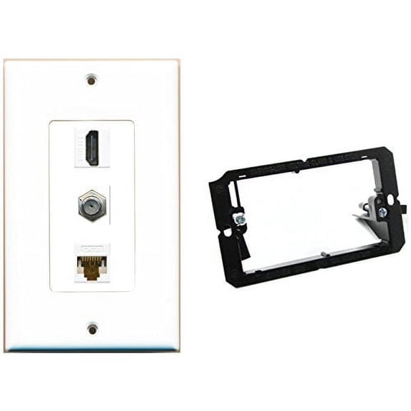 RiteAV - Mounting Bracket and 1 Gang Decorative HDMI Coax Cat6 Wall Plate White