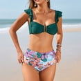 thumbnail image 2 of Delconic Women Ruffle Sleeve Two Piece Bikini Set High Waist Floral Print Swimsuit Flutter Strap Swimwear Top and Bottom, 2 of 7