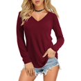 thumbnail image 2 of Wuphunn Long Sleeve Shirts for Women's Clothing Shirts for Women Tops for Women Trendy Work Tops for Women V Neck Tops Casual Shirts Tops for Women's T-shirts Unisex Tshirt Red S, 2 of 9