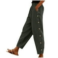 thumbnail image 2 of Pincandy Women's Solid Color Elastic Waist Corduroy Casual Pants, Side Pockets, Side Buttons, Casual & Daily Wear, 2 of 7