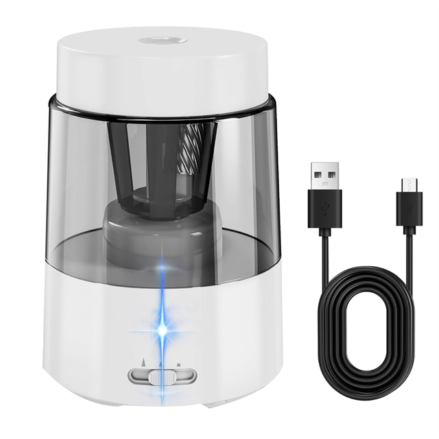 Electric Pencil Sharpener, Automatic Pencil Sharpeners Kids, Battery Rechargeable Pencil Sharpeners for Pencils White,1 x Electric Pencil Sharpener,White