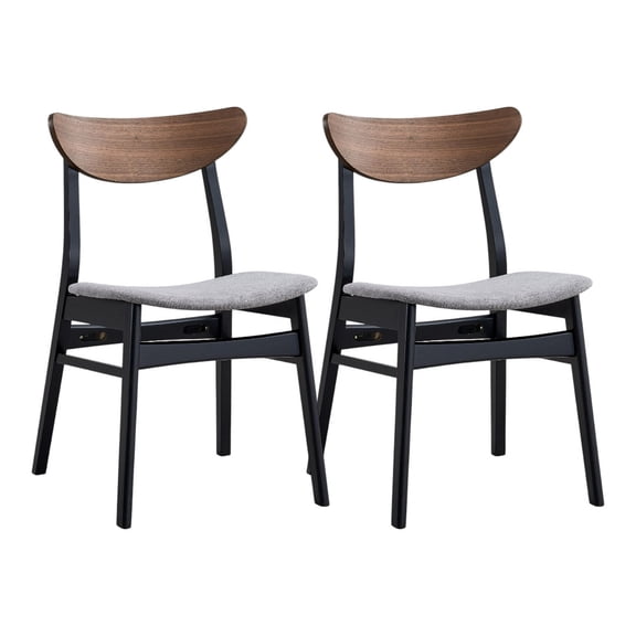 Gzxs Kitchen Chairs Set of 2, Wooden Dining Room Side Chairs with Gray Padded Seat Cushion and Curved Backrest, Farmhouse Dining Chairs for Kitchen, Living Room, Walnut & Black