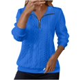 thumbnail image 2 of VJGBEGW Women Textured Quilted 1/4 Zip Pullover Comfort Half Zip Fall Sweatshirt Cozy Pullover Tops Cable Knit Sweater Blue XL, 2 of 6