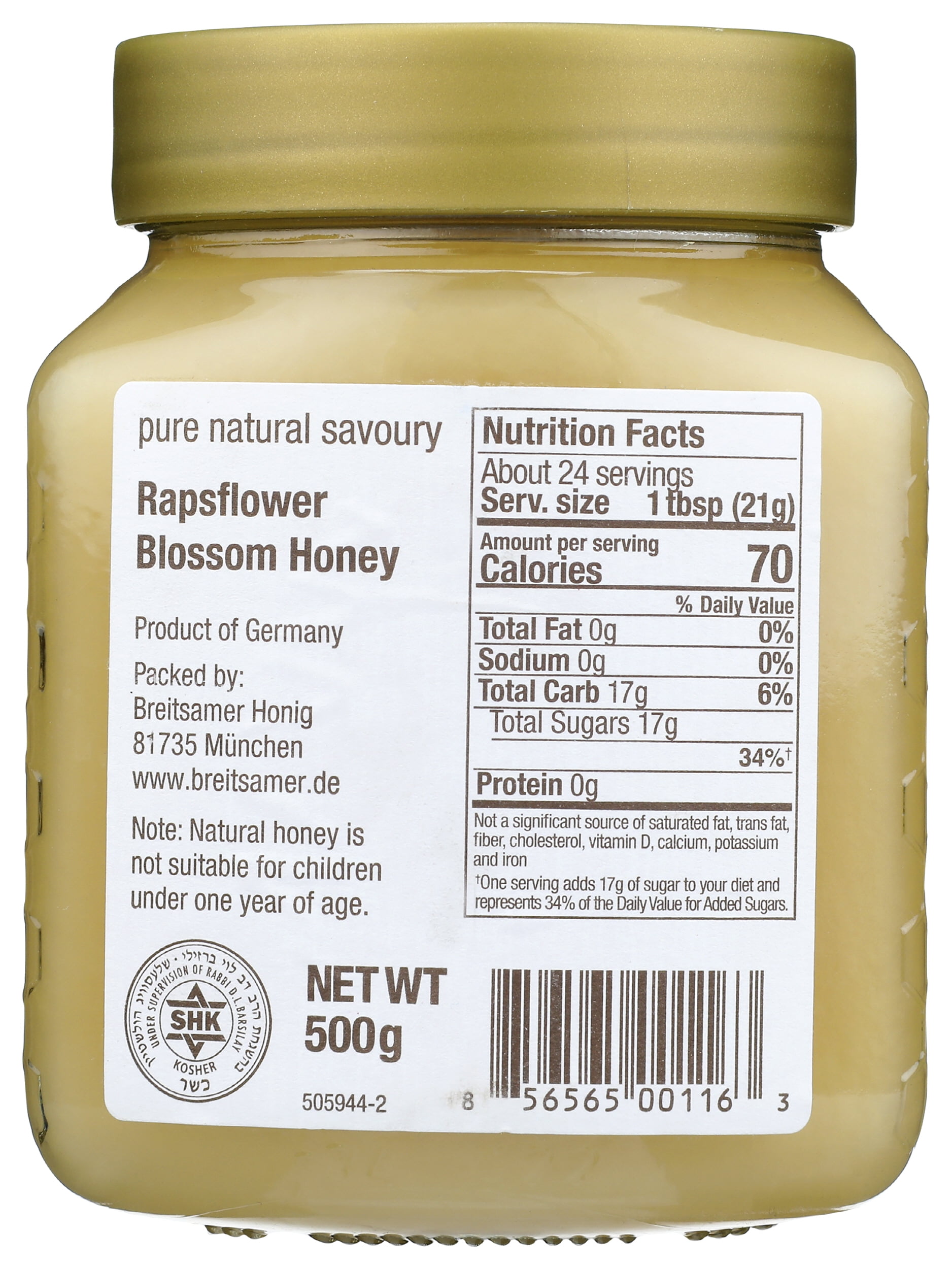 Pack of 6, Breitsamer Honig Rapsflower Blossom Raw Honey, 17.6 oz
