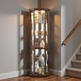 thumbnail image 4 of TOPCOMFY 70" Lighted Corner Curio Cabinet with Tempered Glass Doors and Shelves, Display Case with Light Bulb - Cherry, 4 of 7