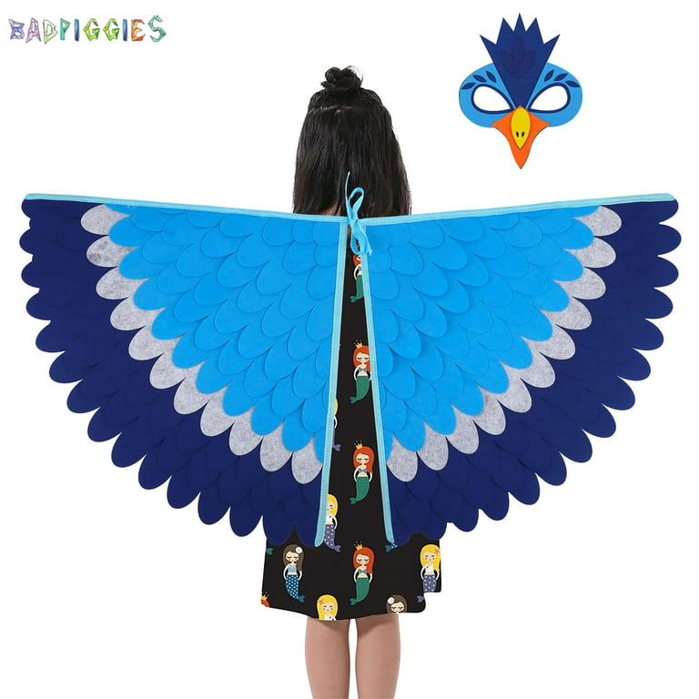 BadPiggies Bird Costume Wings with Mask Kids Felt Cape Dress up Halloween  Cosplay Party Boys Girls Favors (Blue) 