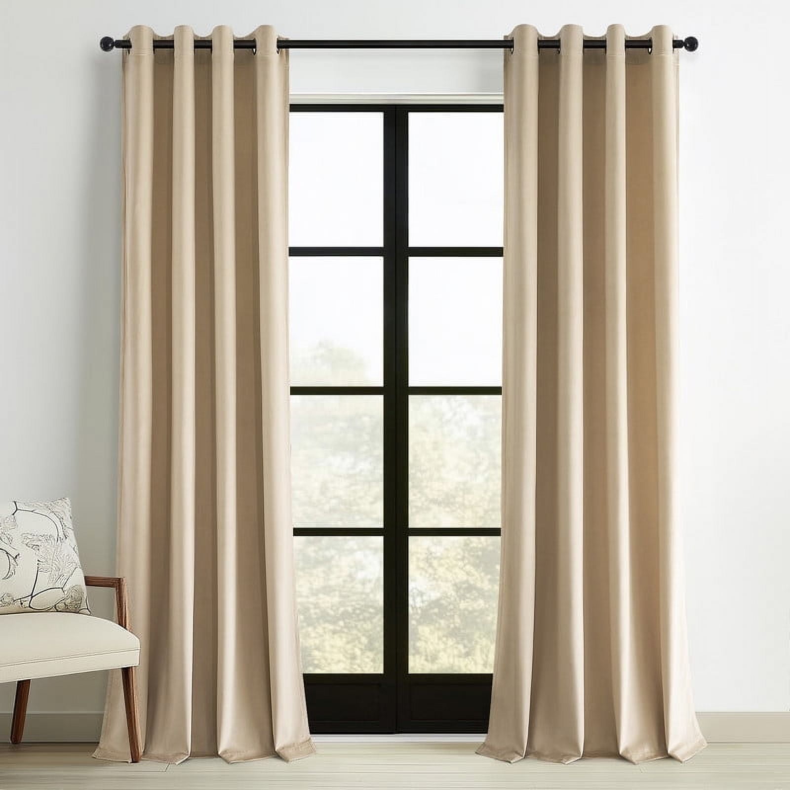 Topfinel Beige Velvet Blackout Grommet Curtains 52" x 108", 2 Panels