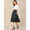 thumbnail image 3 of Unique Bargains Jupe Midi Décontractée à Imprimé Floral Trapèze pour Femme Noir Bleu P, 3 of 7