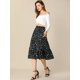 thumbnail image 3 of Falda Midi Para Mujer Faldas Con Gradas Casuales Con Cintura Elástica Y Una Línea Azul negro XS, 3 of 7