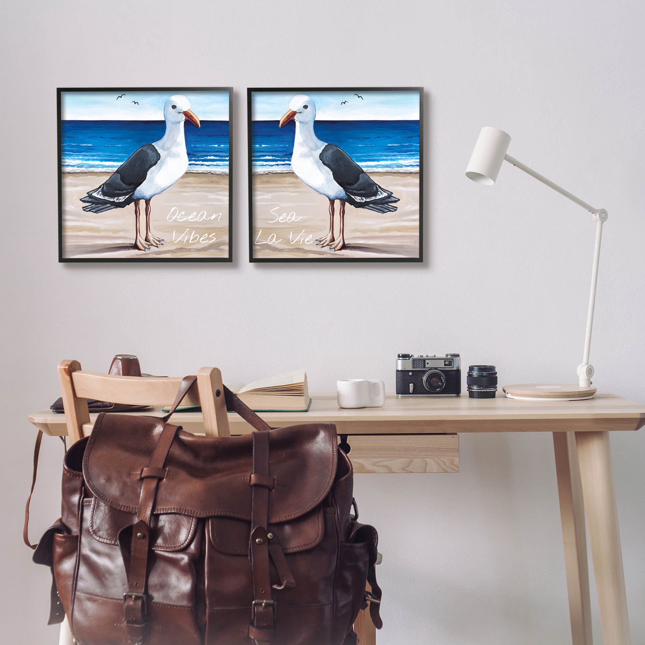 Stupell Industries Seagull Summer Beach Phrase Graphic Art Black Framed Art Print Wall Art, Set of 2, Design by Elizabeth Tyndall