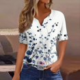 thumbnail image 2 of Women's T-Shirts Summer Tops 2025 Vacation Trendy V Neck Boho Short Sleeve Shirts Casual Loose Comfy Tunics-Royal Blue-2XL, 2 of 5