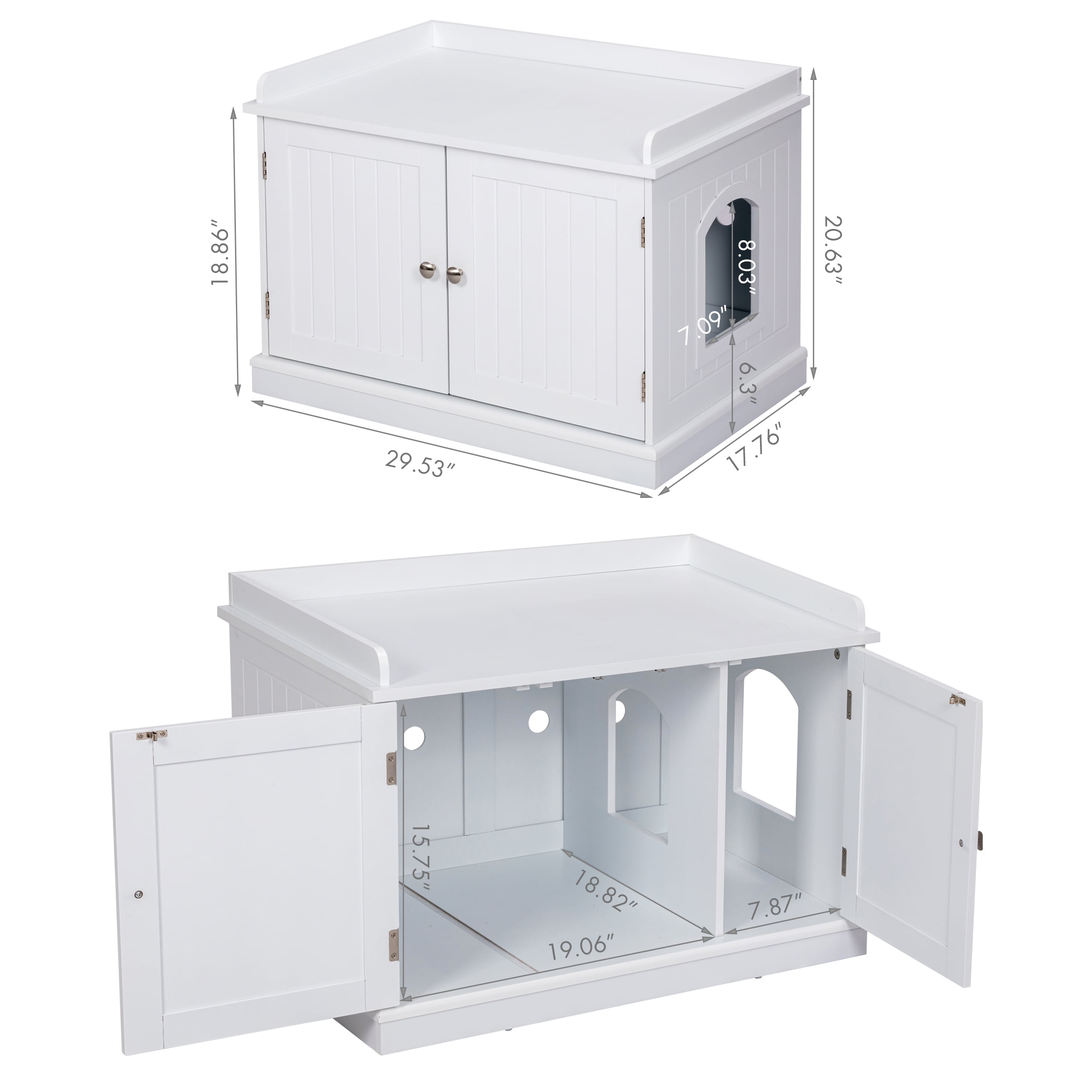 PAWLAND Lager Cat Washroom Storage Bench,cat Litter Box Enclosures -White