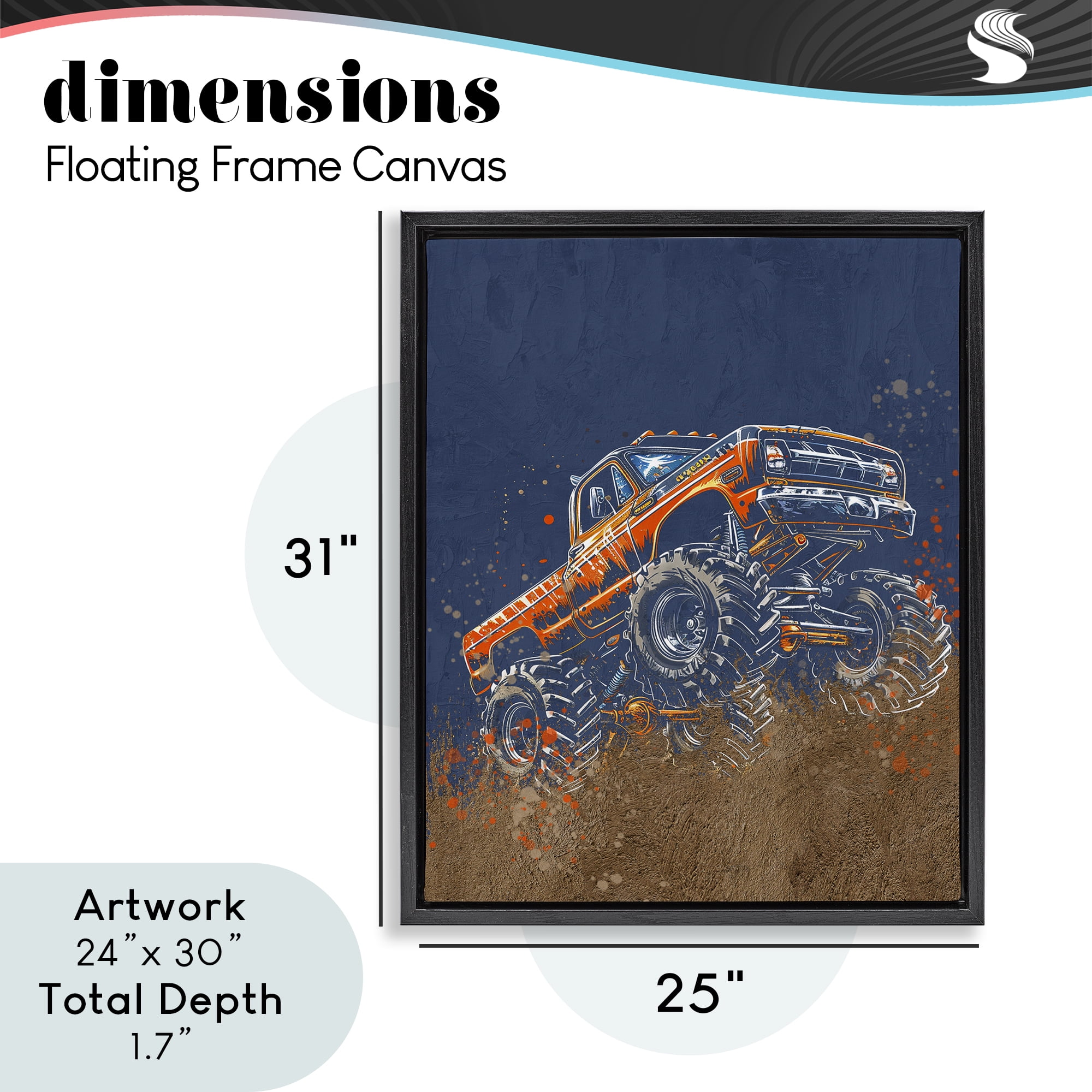 My Jam Monster Truck Black Framed Floater Canvas Wall Art, design by Kim Allen
