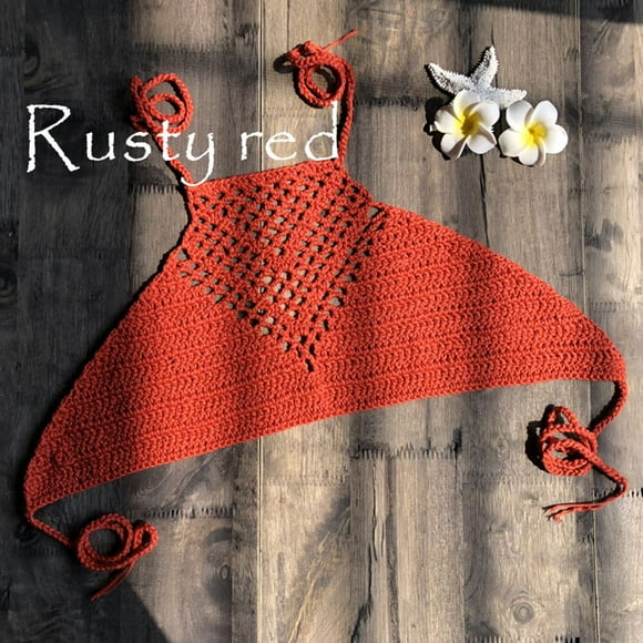 Women Hollow Out Crochet Halter Boho Bikini Top Boho Bikini Top; Bandage Bandage Backless Beach Swim Bra