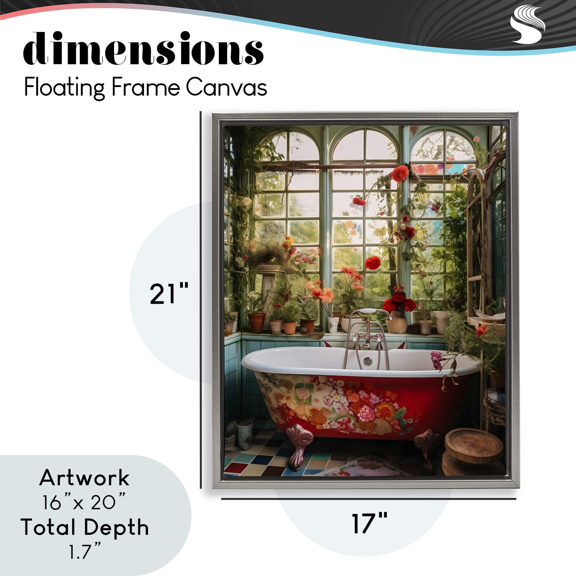 Floral Sunroom Tub Gray Framed Floater Canvas Wall Art, design by Lettered and Lined