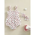 thumbnail image 4 of Musuos Newborn Girl Summer Outfit, Cherry Print Shirred Sleeveless Romper + Bow Headband 2 Piece Set, 4 of 8