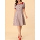 thumbnail image 5 of INSPIRE CHIC Vestido Midi de Cuello Cuadrado de Verano para Mujeres con Contraste y Manga Corta A-Line a Cuadros Rojo M, 5 of 6