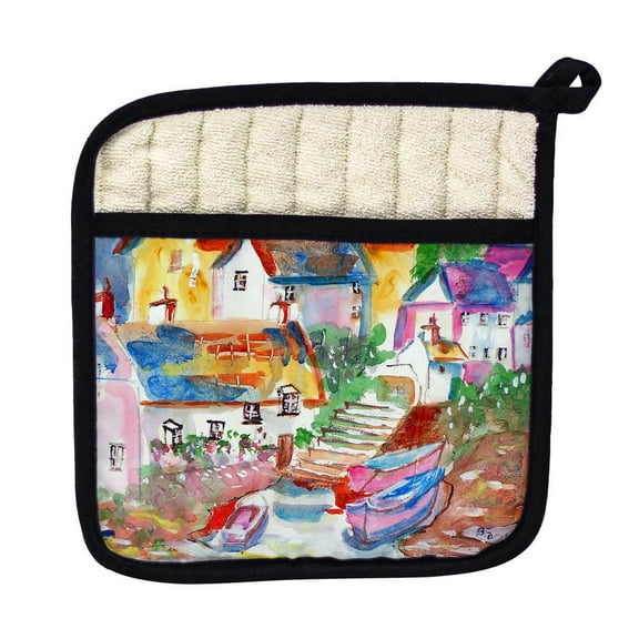 Betsy Drake Interiors Boats At Steps Pot Holder