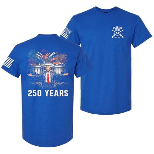 Patriot Pride Reckless Patriot Men’s Graphic T-Shirt – Celebrating 250 Years Trump, White House & Fireworks Design, Royal, Small