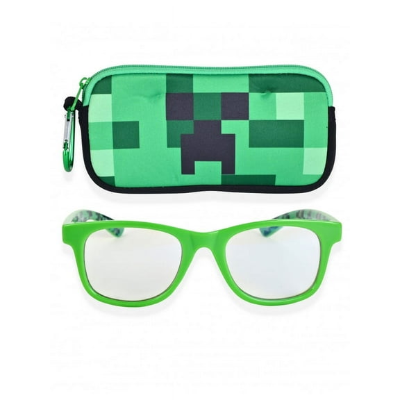 Minecraft Character Blue Light Blocking Glasses for Boy's With Zippered Case and Carabiner