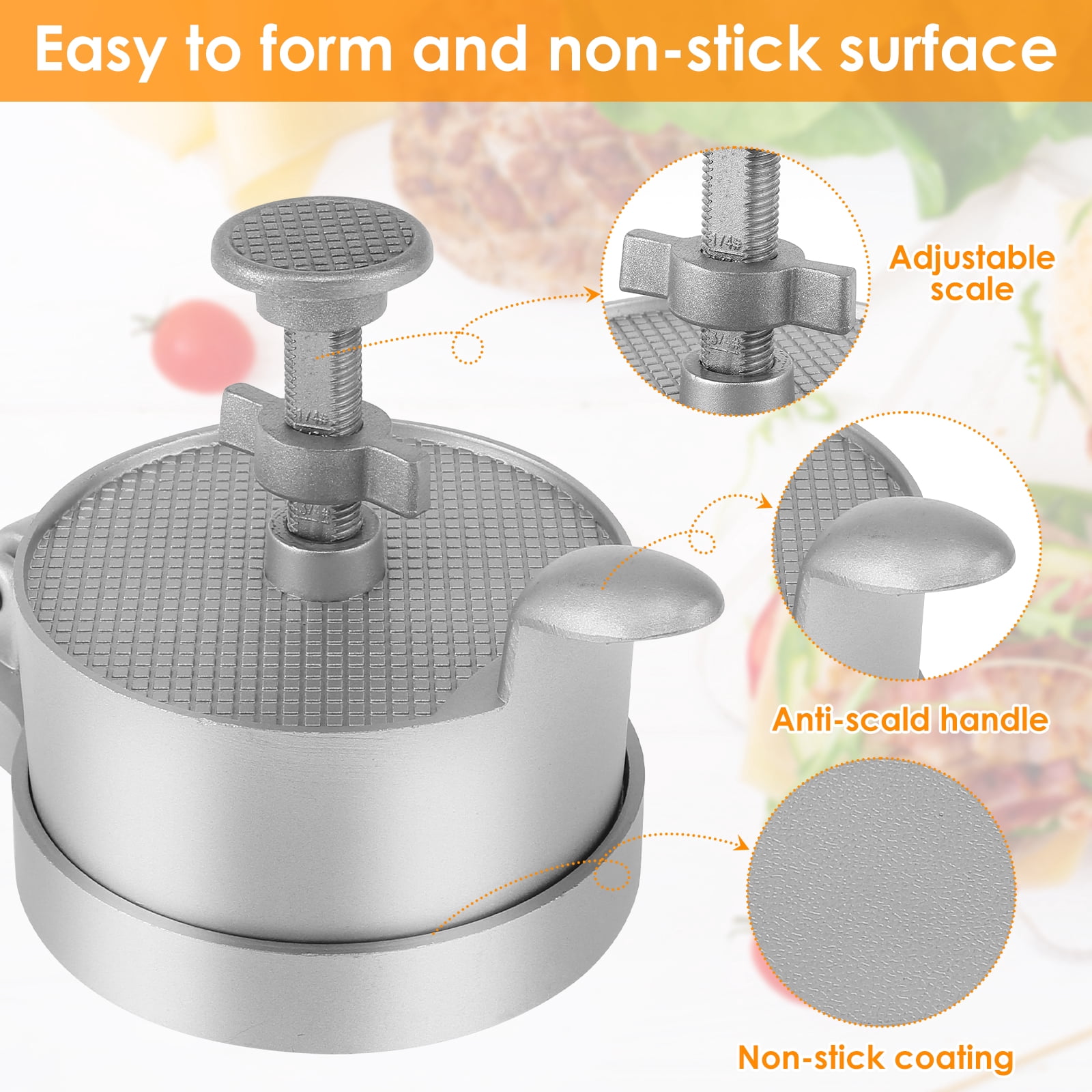 Evjurcn Burger Press with 100 Patty Paper Adjustable Thickness Hamburger Press Patty Maker Non-Stick Hamburger Patty Maker Mold Aluminum Alloy Burger Press Patty Maker for Grilling and Cooking