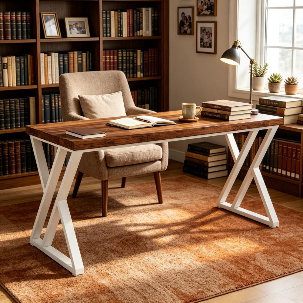 Modern Office Desk, Simple Writing Computer Desk, Sturdy Frame Workstation Table, Multifunctional Study Laptop Desk for Home Office Bedroom Workplace