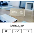 thumbnail image 6 of Wooden Digital Alarm Clock Triangle Electronic LED Time Display with Humidity & Temperature 3 Alarm Setting Adjustable Brightness Wood Made Voice Control Desk Clock for Bedroom Bedside Gift for Frien, 6 of 6