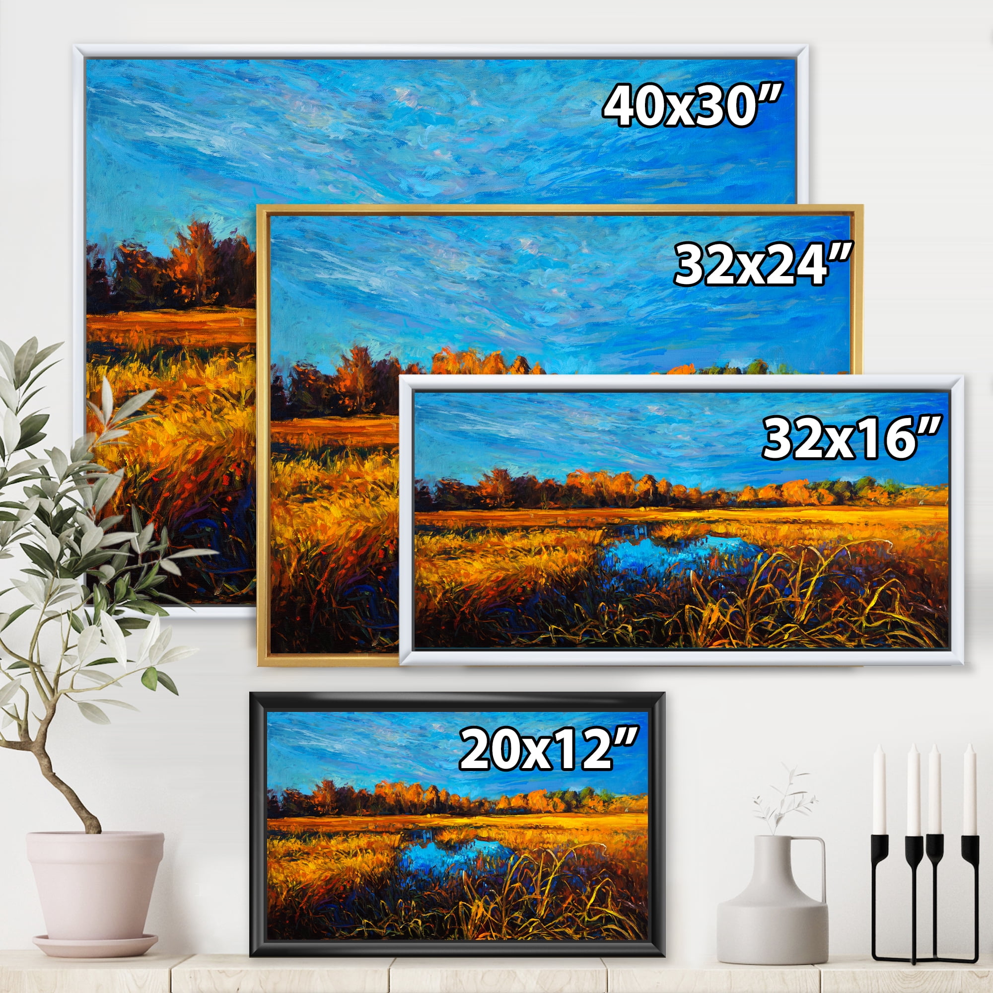 Designart 'A Light Blue Sky Over Orange Meadows' Traditional Framed Canvas Wall Art Print