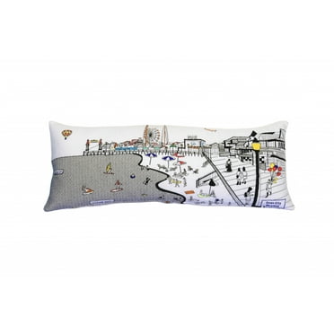 35" White Ocean City Maryland Daylight Skyline Lumbar Decorative Pillow