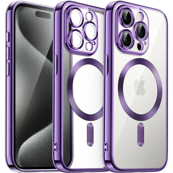 Supershield iPhone 15 Pro Coque Luxe Magsafe Sans Fil Magnétique de Charge Électrodéposition Housse iPhone 15 Pro - Violet