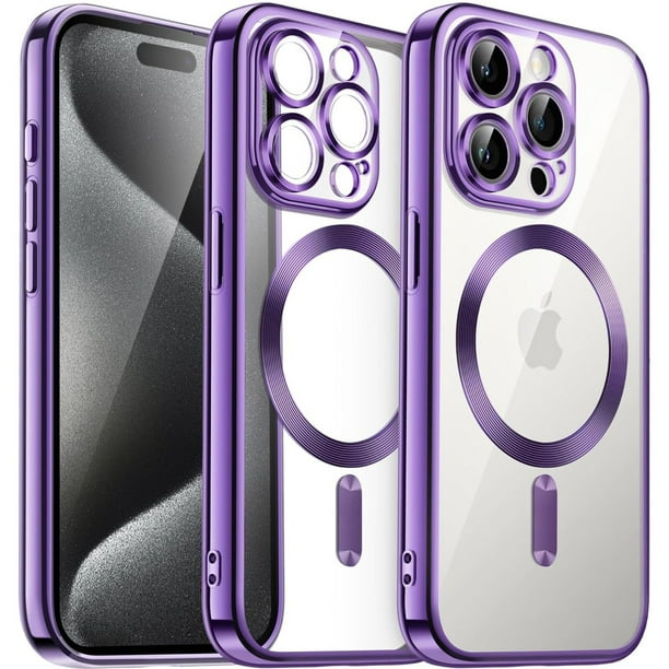 Supershield iPhone 15 Pro Coque Luxe Magsafe Sans Fil Magnétique de Charge Électrodéposition Housse iPhone 15 Pro - Violet