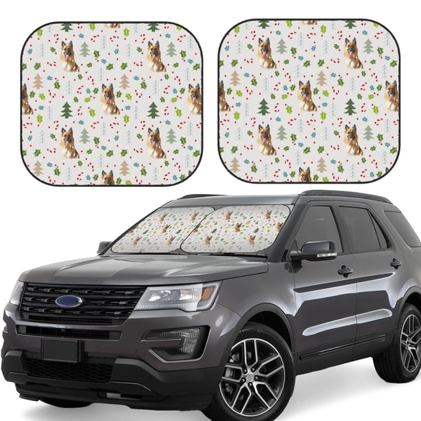 Balery German Shepherd Dog Parasol para parabrisas de coche de 2 piezas | Parasol plegable para parabrisas delantero de coche para la mayoría de sedanes-Medium
