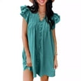 thumbnail image 2 of Antinious Women Casual V-Neck Ruffle Short Sleeve Solid Fold Loose Straight Mid Calf Soft Dress, 2 of 5