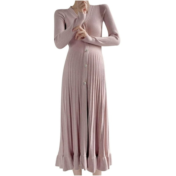 Maternity Sweater Dress Women Spring Maxi Dress Waist Pregnancy Photoshoot Baby Shower Pink Free Size