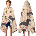 thumbnail image 3 of Dachshund and Flower Hooded Bath Towel，60"x35" for Ages 3 To 12 Kids, Quick Dry Lightweight Soft Microfiber Hood Beach Towel Cover Up for Kids, 3 of 7