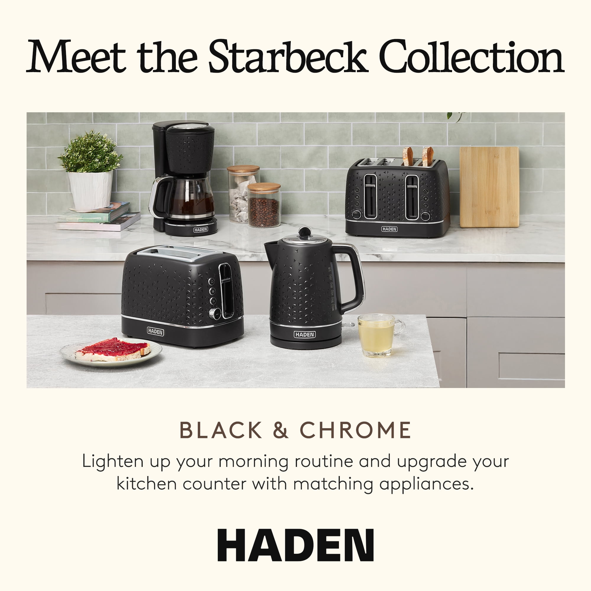 Haden Starbeck Coffee Machine, 10 Cup Auto Coffee Maker, Black & Chrome